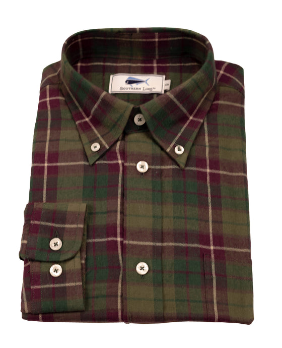 Youth Flannel Shirt - Green Red