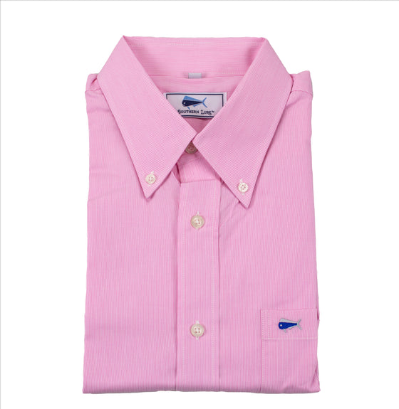 Men's Long Sleeve Sport Shirt - Fine Pink Gingham