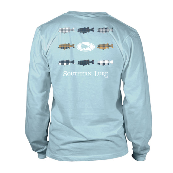 Adult Long Sleeve Cotton T shirt - Bass Pattern Logo - Sky Blue