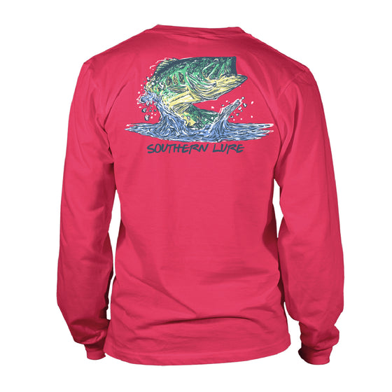 Adult Long Sleeve Cotton Tee - Jumping Bass - Red