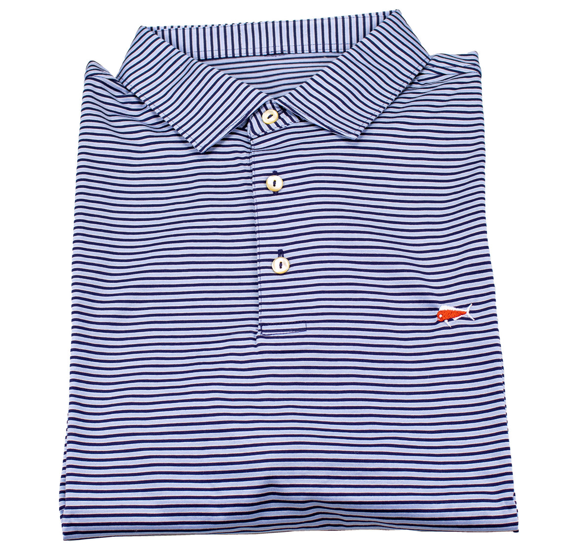Men's Short Sleeve Polo - Stripe - Navy Sky