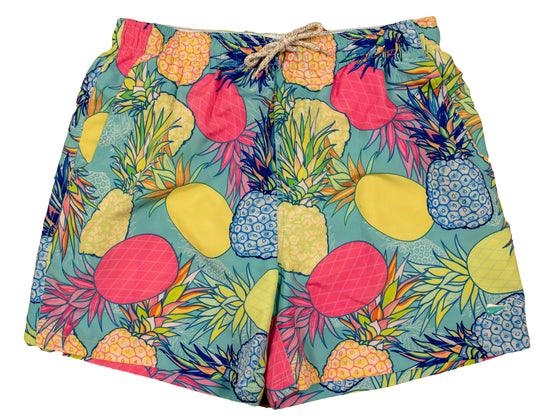 Men's Printed Swim Trunks - Print - Pineapple - Turquoise