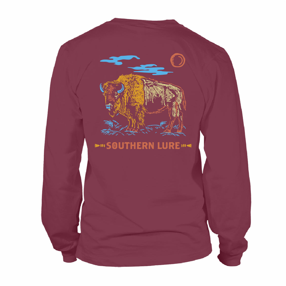 Adult Long Sleeve Tee - Aztec Buffalo - Burgandy