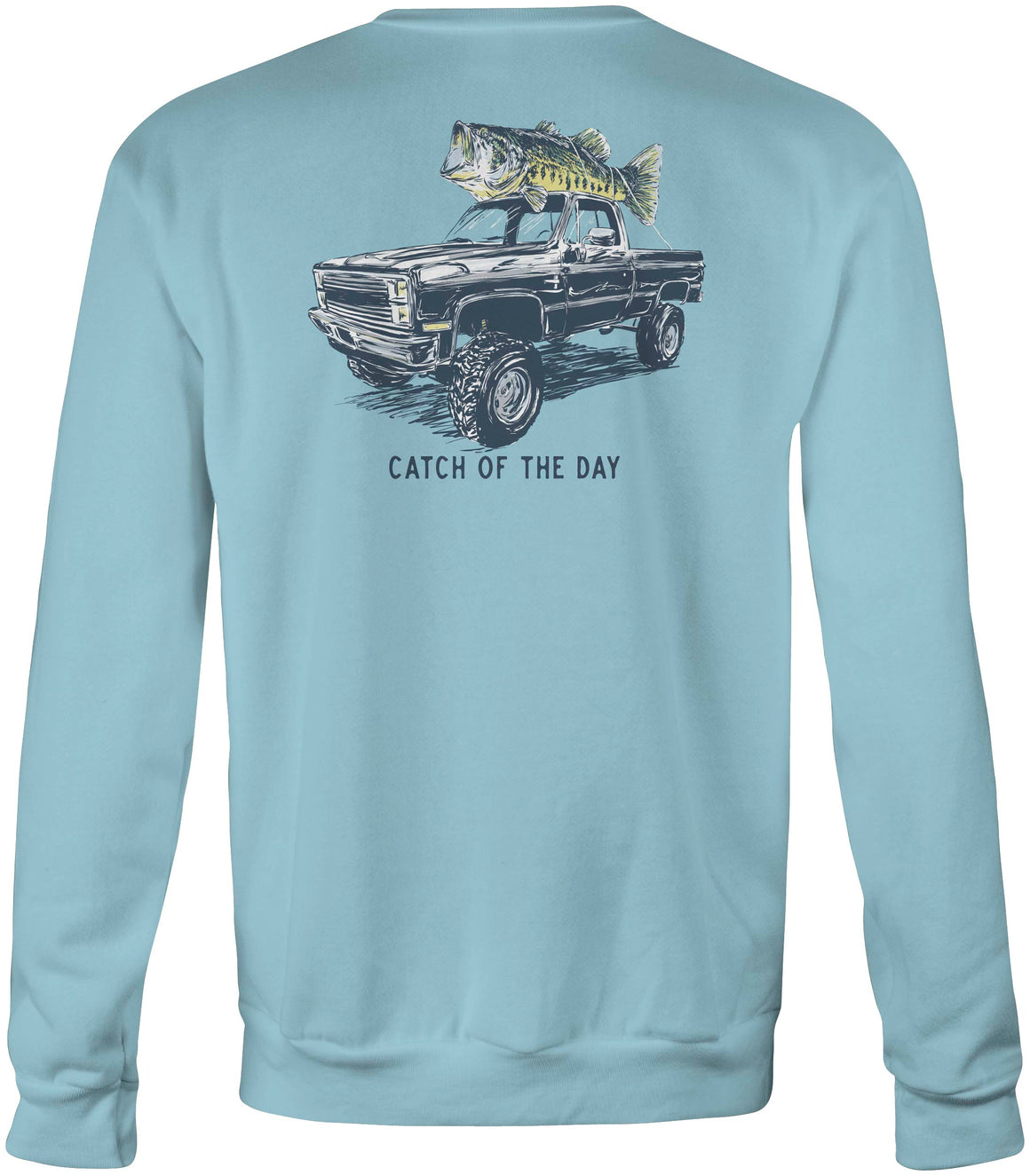 Adult Crew Neck Fleece Catch of the Day V4 PU Bass - Sky Blue