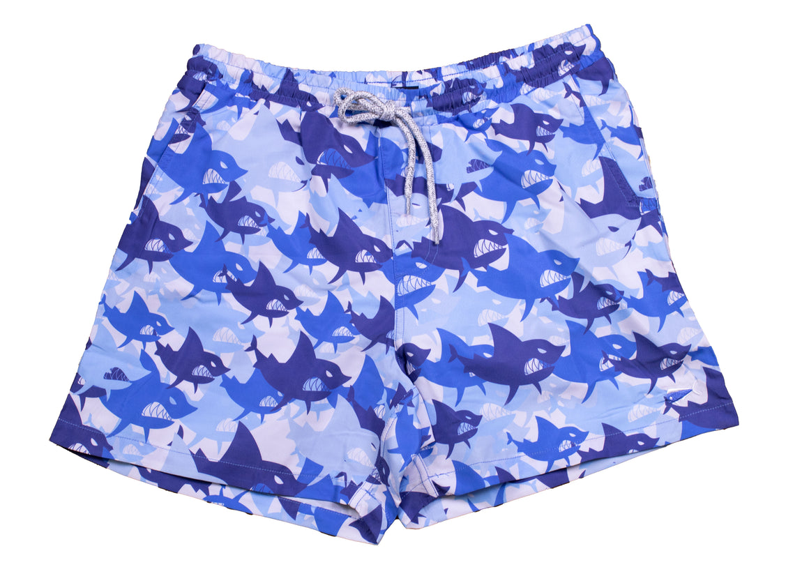 Boy's Youth & Toddler Printed Swim- Camo Shark - Blues