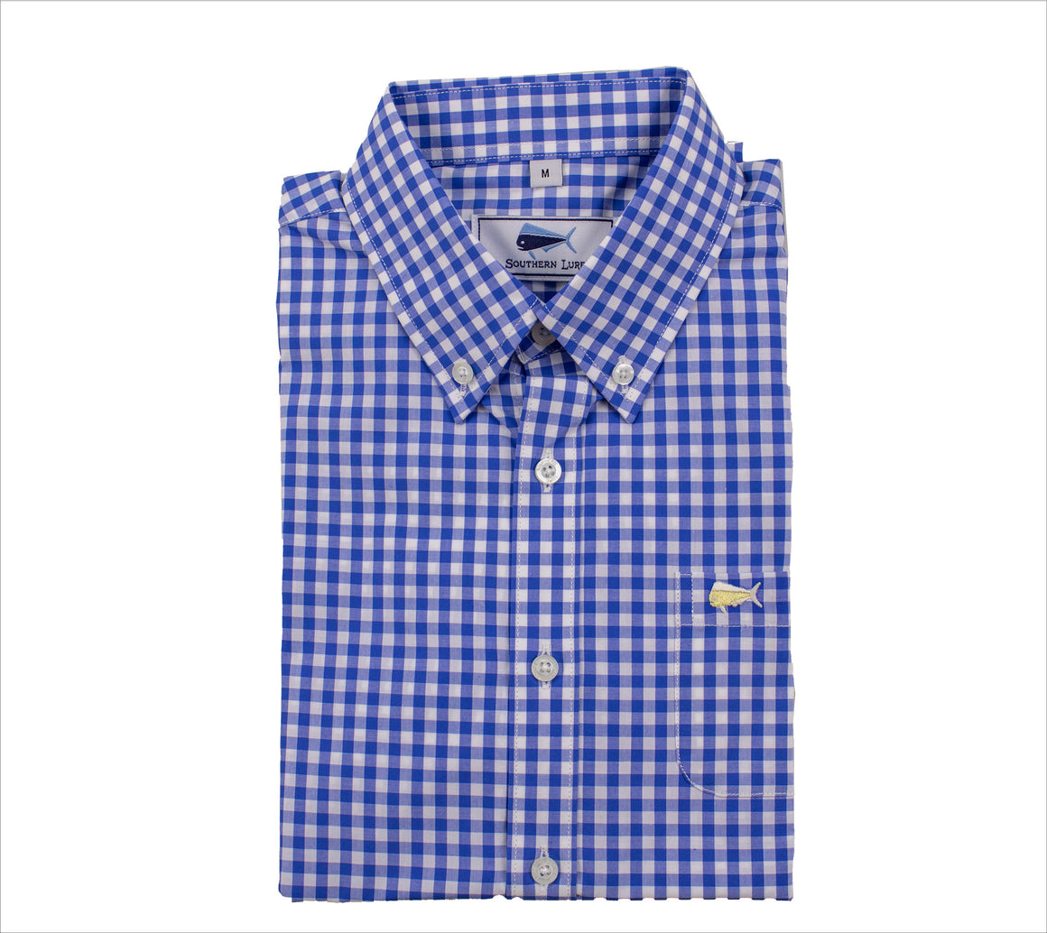 Men's Long Sleeve Sport Shirt - Carolina Blue Gingham