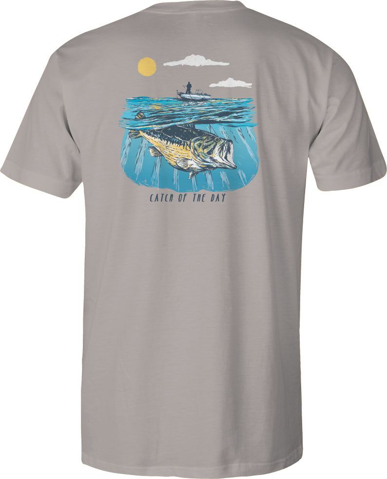 Adult Short Sleeve Tee Catch of the Day Bass V2 - Granite