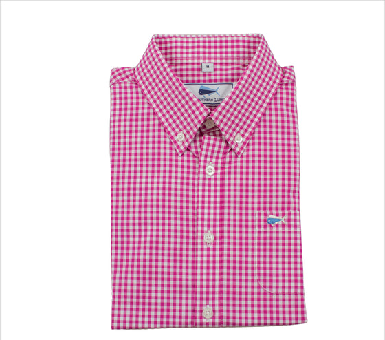Youth & Toddler Short Sleeve Woven Sport Shirt - Coral Rose Gingham