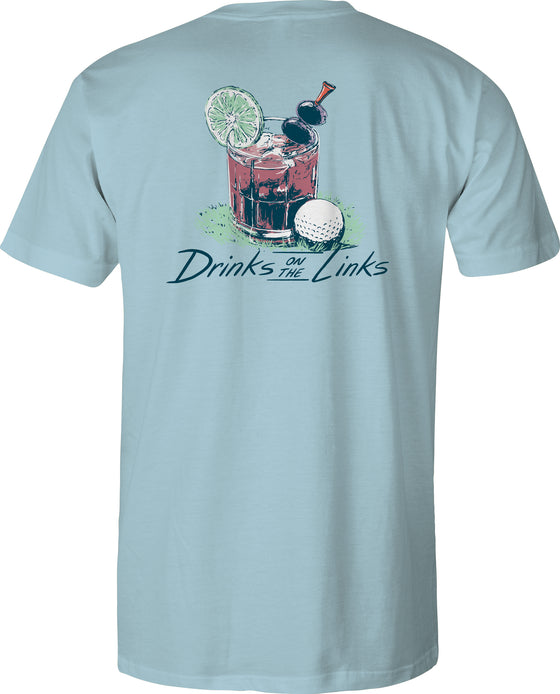 Adult Short Sleeve Tee - Drinks On The Links - Sky Blue