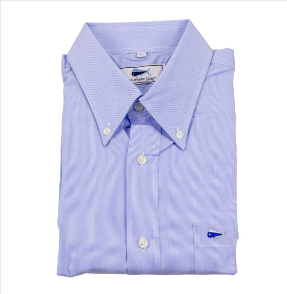 Men's Long Sleeve Sport Shirt - Fine Sky Blue Gingham
