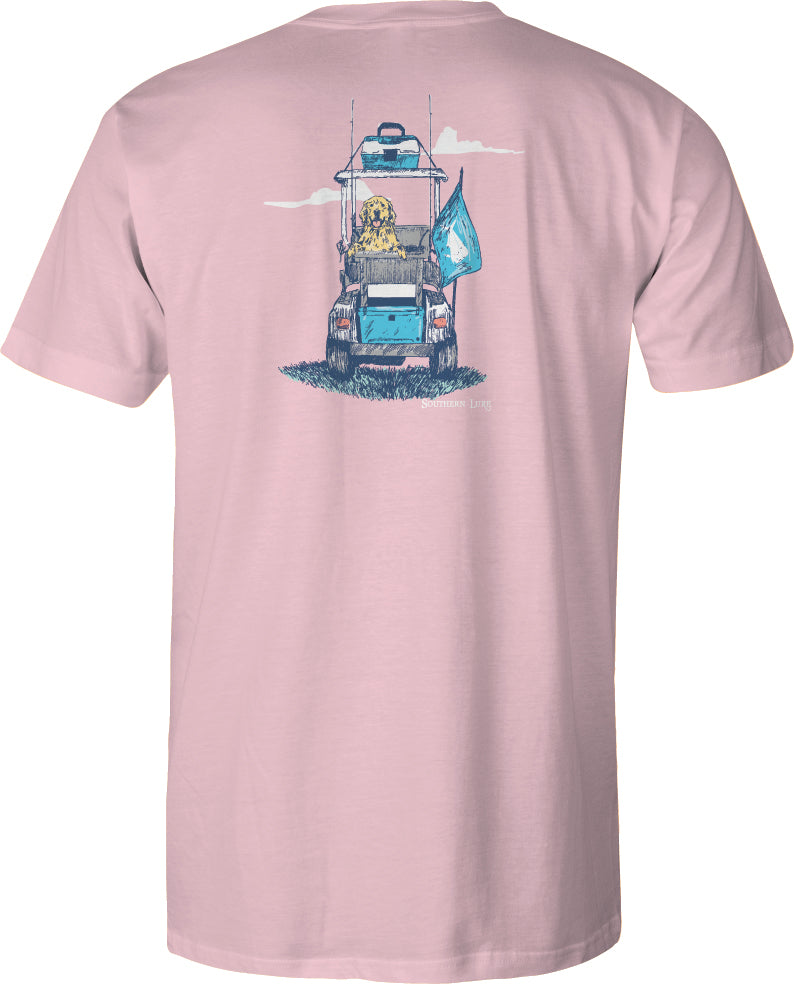 Adult Short Sleeve Tee Fishing Cart - Pink