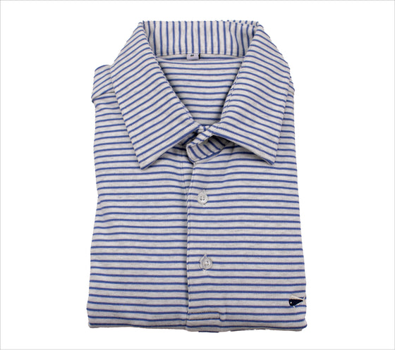 Youth Short Sleeve Cotton Polo Shirt - Heather Blue Stripe