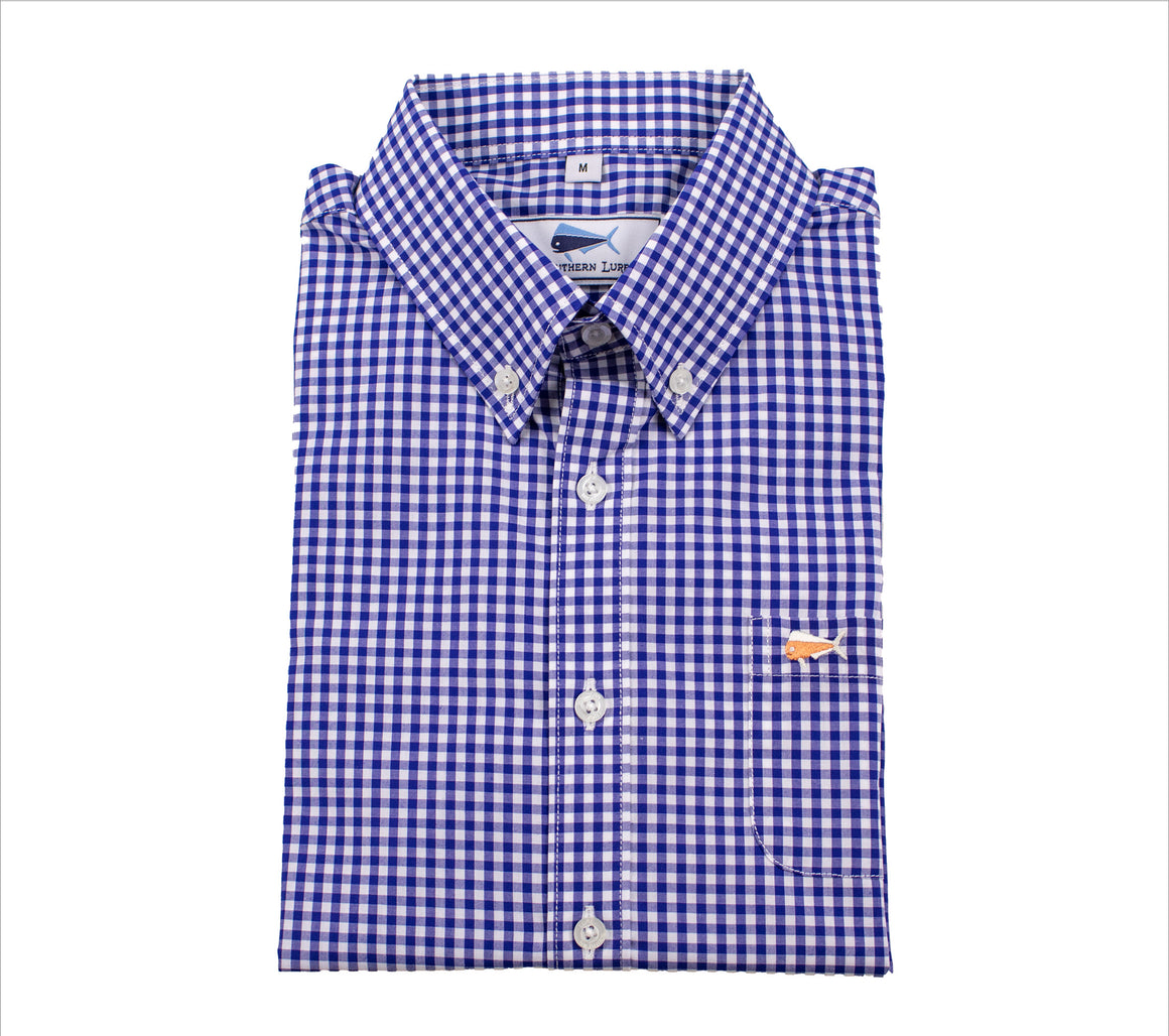 Youth Short Sleeve Woven Sport Shirt - In the Navy - Navy Gingham