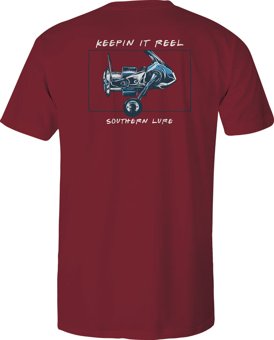 Adult Short Sleeve Tee - Keepin It Reel - Burgandy