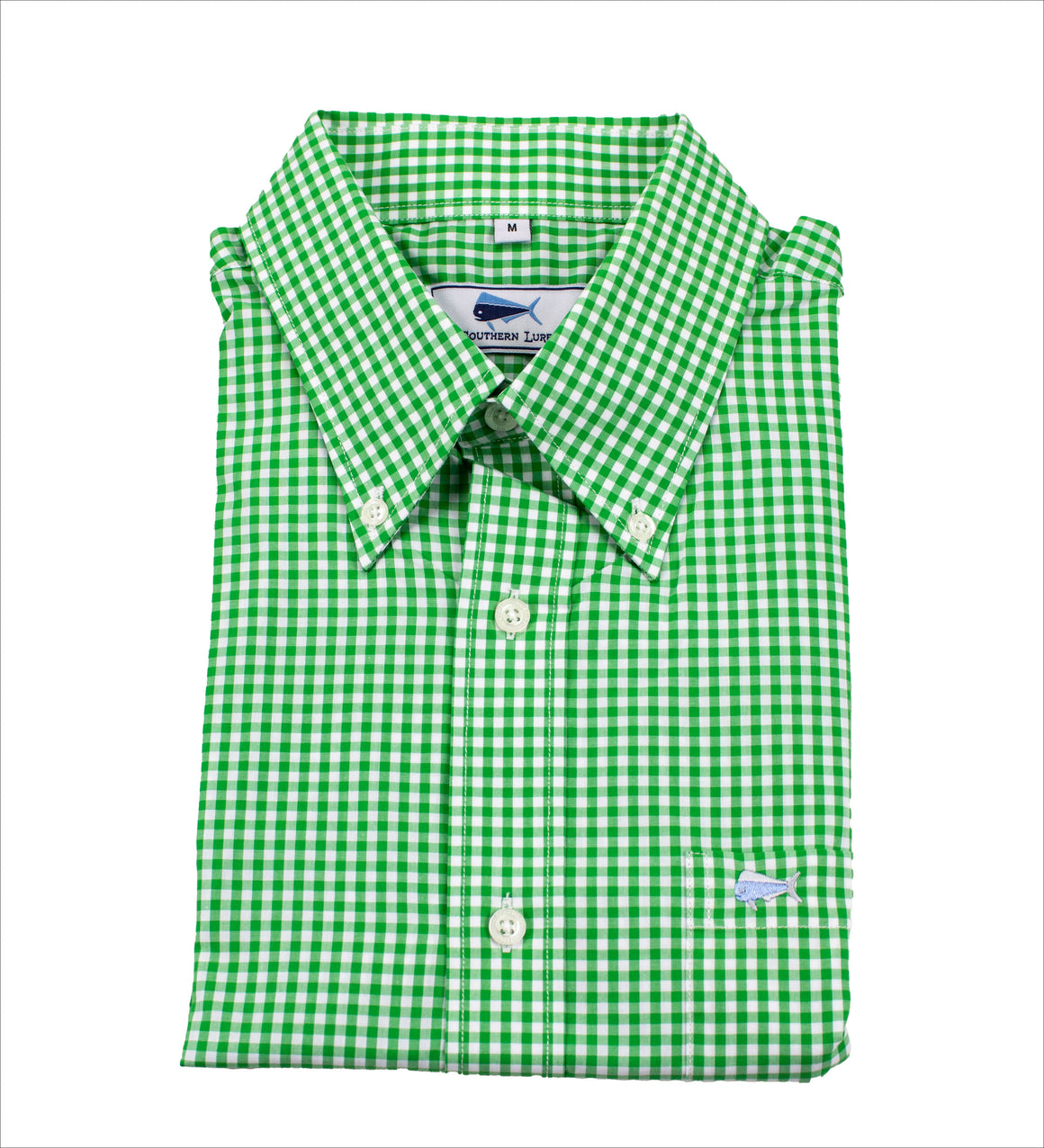 Men's Long Sleeve Sport Shirt - Kelly Green Gingham