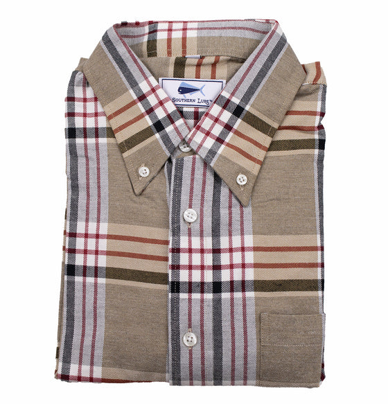Youth Flannel Shirt - Khaki Red