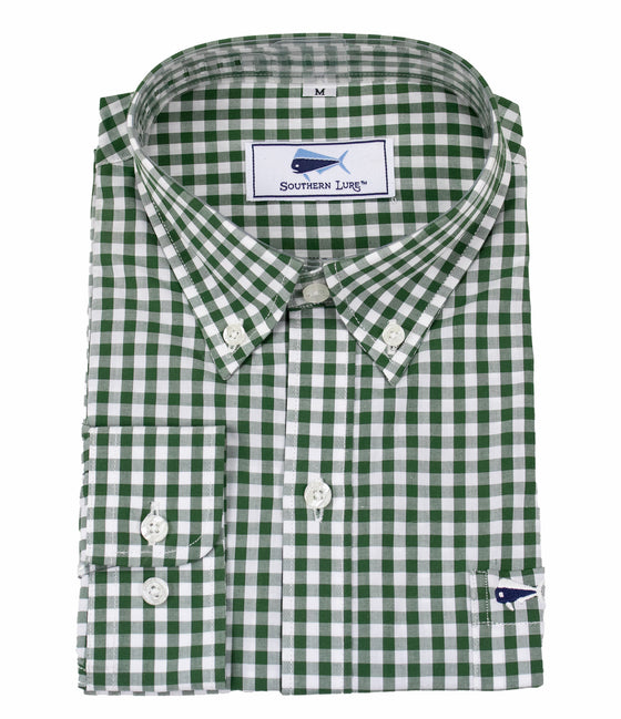 Youth Long Sleeve Woven Sport Shirt - Moss Green Gingham