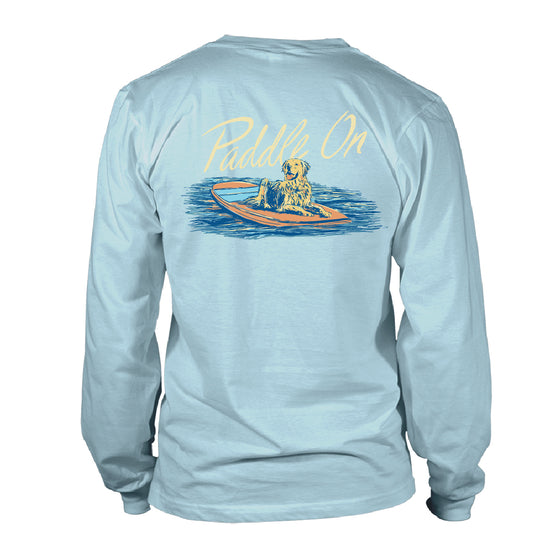 Women's Long Sleeve Cotton Tee - Paddle On - Sky Blue
