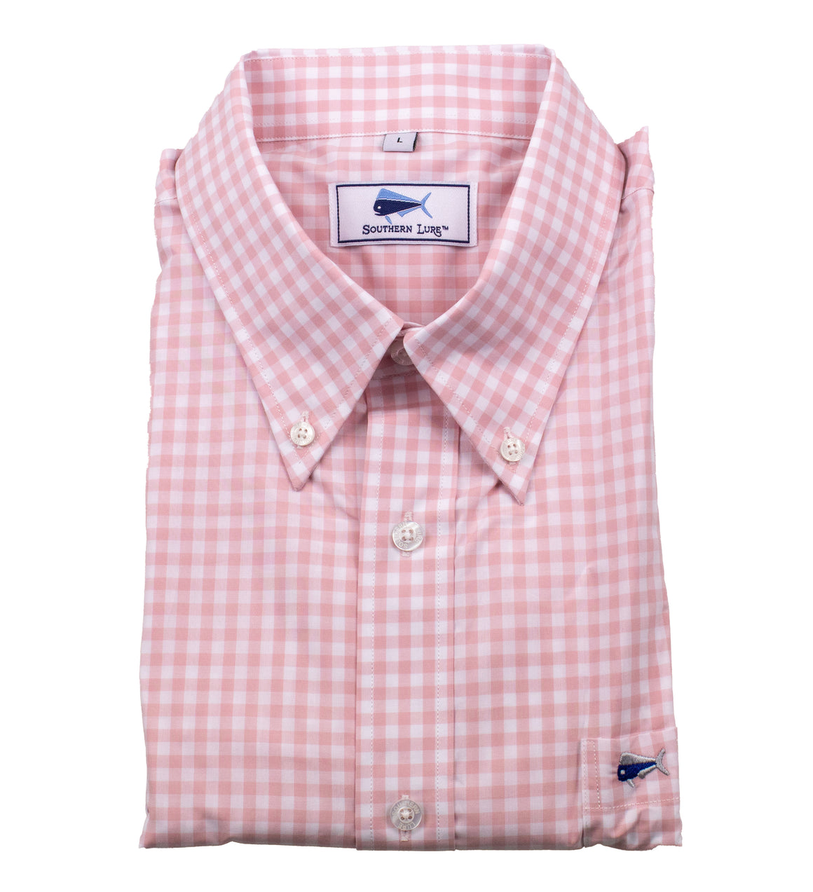 Men's Long Sleeve Sport Shirt - Pale Pink Gingham