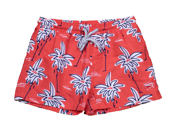 Boy's Youth & Toddler Printed Swim- Palms - Barely Red