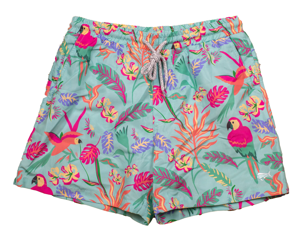 Boy's Youth & Toddler Printed Swim- Parrots - Minty