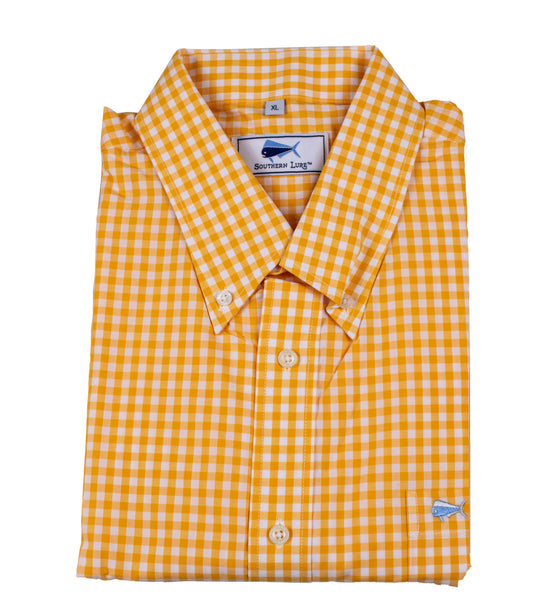 Men's Long Sleeve Sport Shirt - Peachy Orange Gingham