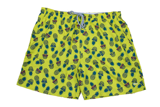 Men's Printed Swim Trunks - Pineapple Glasses - Yellow