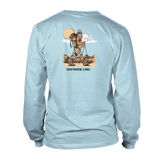 Adult Long Sleeve Tee - Bigfoot Hiker - Sky Blue