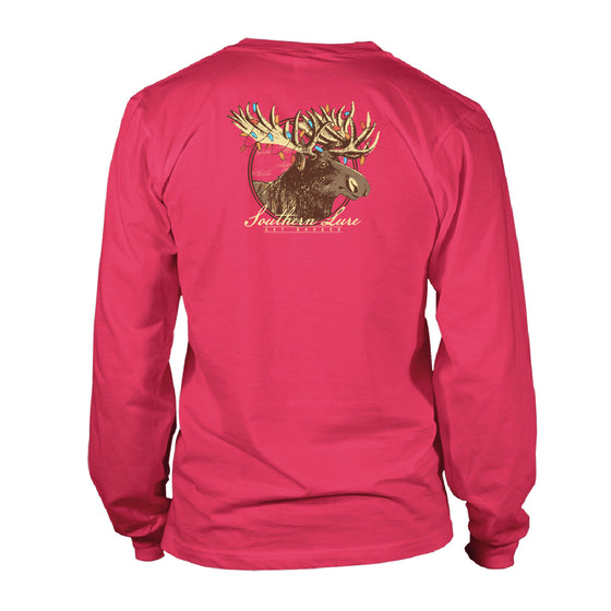 Adult Long Sleeve Tee - Moose Lights - Red