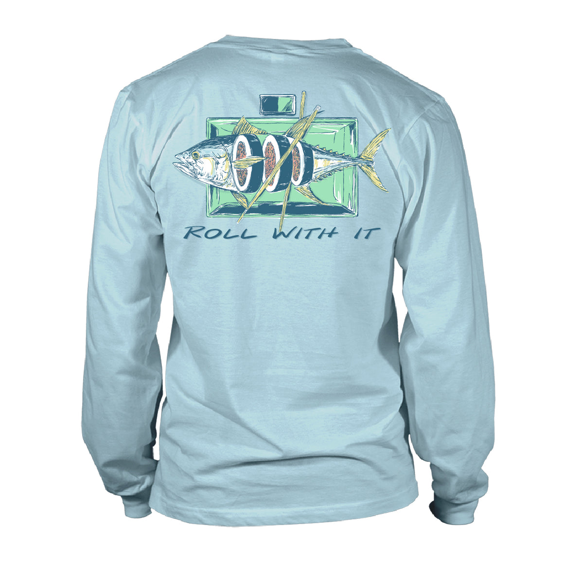 Adult Long Sleeve Tee Roll With It  - Sky Blue