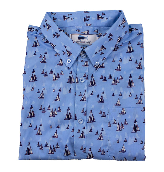 Men's Short Sleeve Casual Sport Shirt - Sail Away - Sky Blue