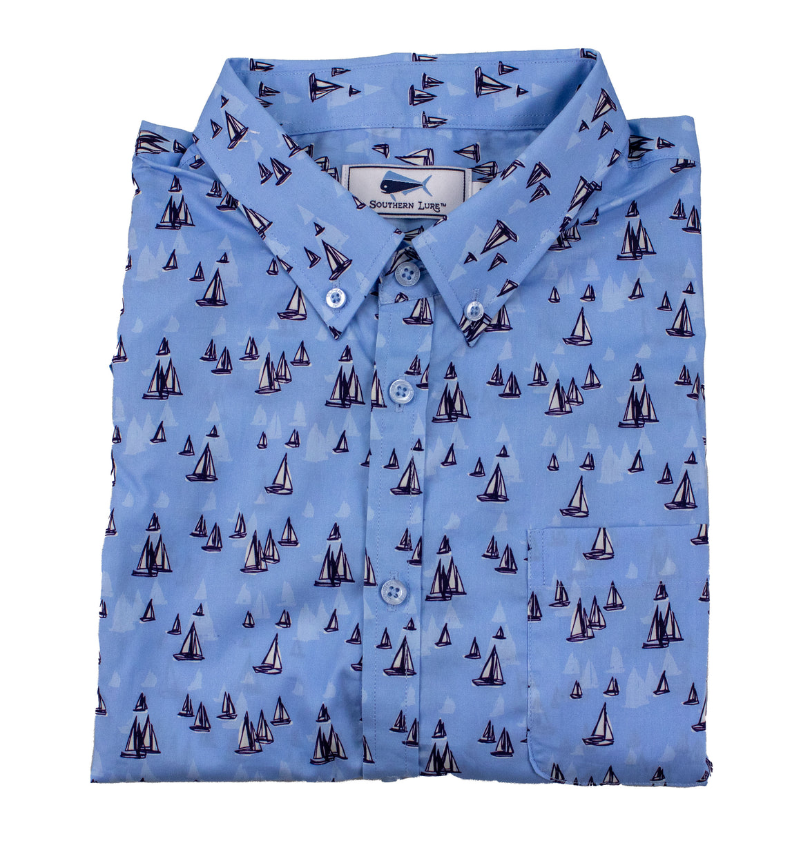 Men's Short Sleeve Casual Sport Shirt - Sail Away - Sky Blue