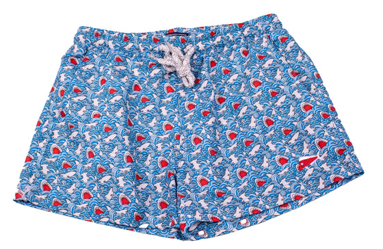 Boy's Youth & Toddler Printed Swim- Shark Swim - Aqua