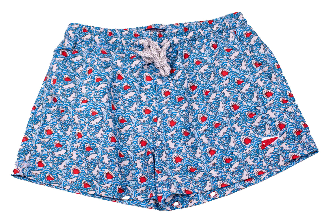 Boy's Youth & Toddler Printed Swim- Shark Swim - Aqua