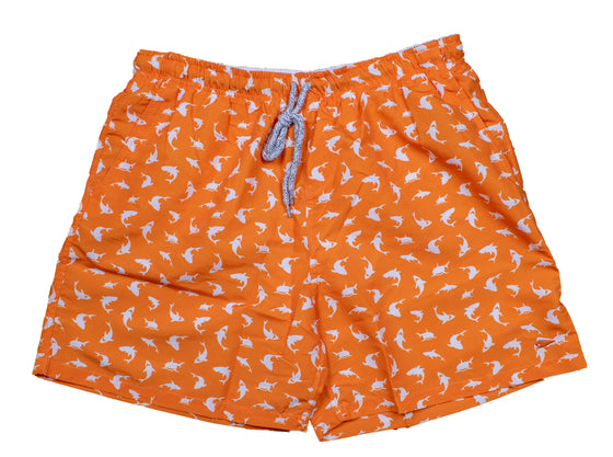 Men's Printed Swim Trunks - Sharks - Tangerine