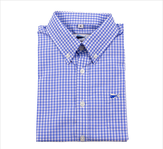 Youth & Toddler Short Sleeve Woven Sport Shirt - Skies the Limit - Sky Blue Gingham
