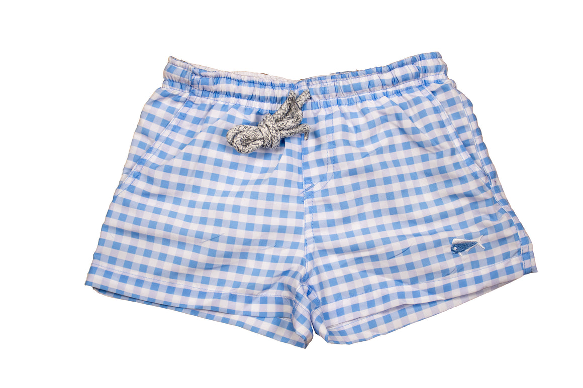 Boy's Youth & Toddler Gingham Swim - Sky Blue