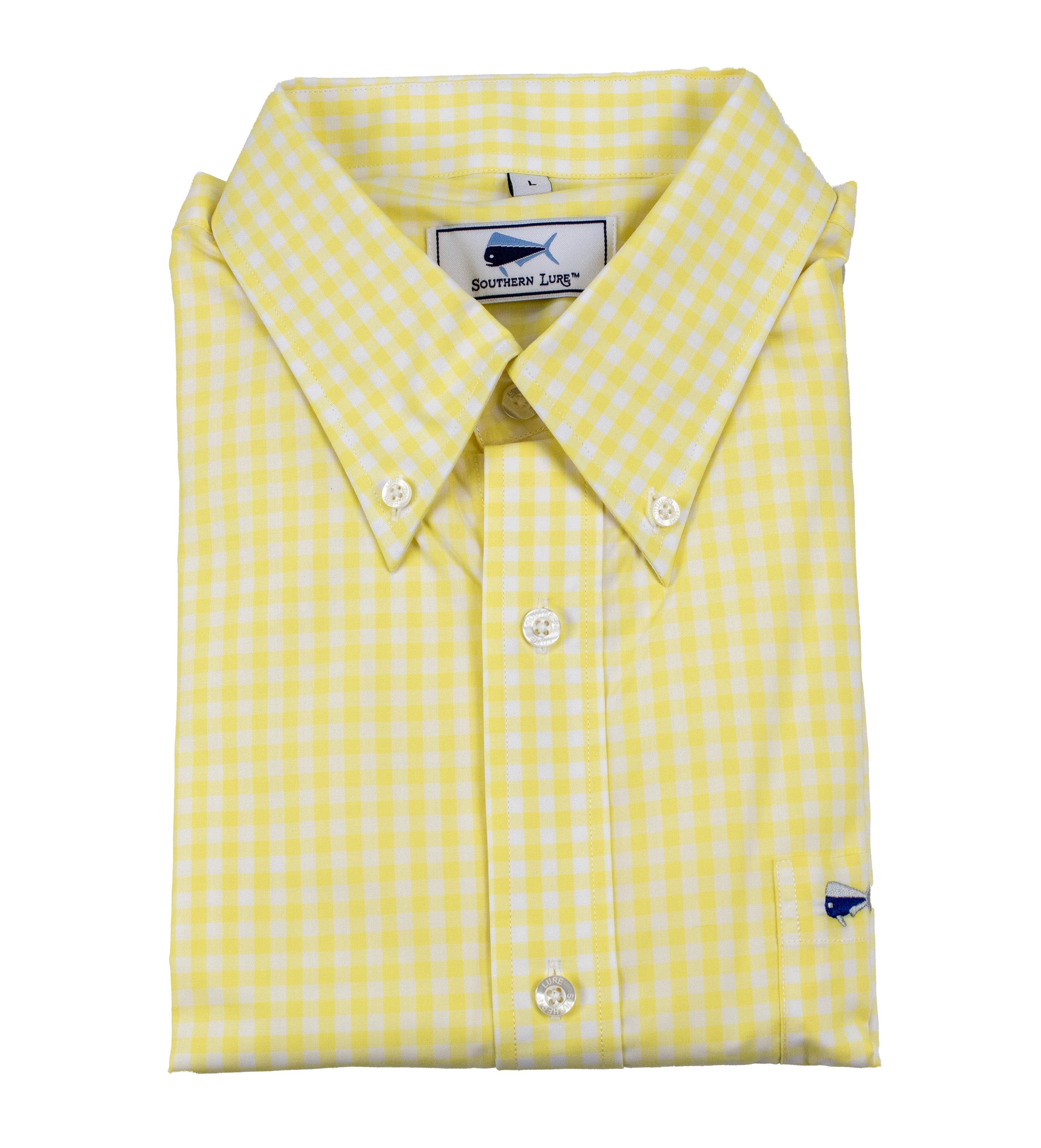 yellow mens dress shirts Men's Long Sleeve Sport Shirt - Spring Yellow Gingham | SOUTHERN LURE