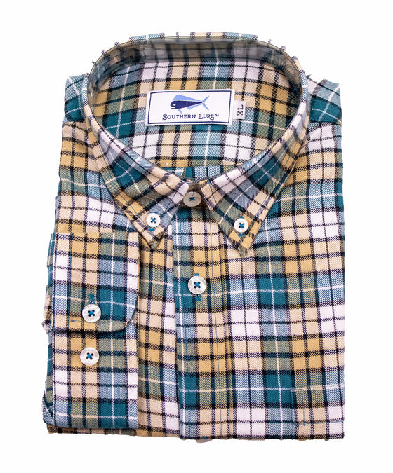 Youth Flannel Shirt - Teal Green White