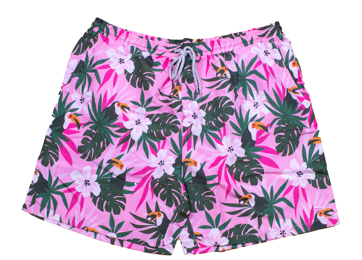 Men's Printed Swim Trunks - Toucan - Pink