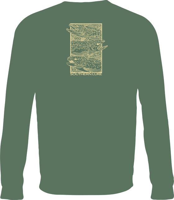 Adult Crew Neck Fleece - Triple Trout - Oak Green