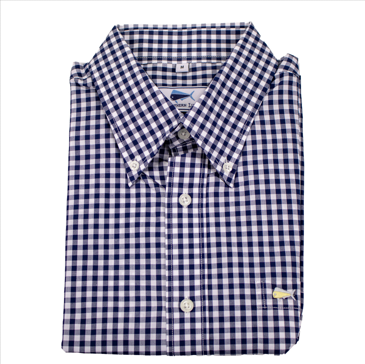 Men's Long Sleeve Sport Shirt - True Navy Blue Gingham