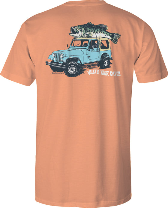 Youth Short Sleeve Tee What's Your Catch Jeep - Melon