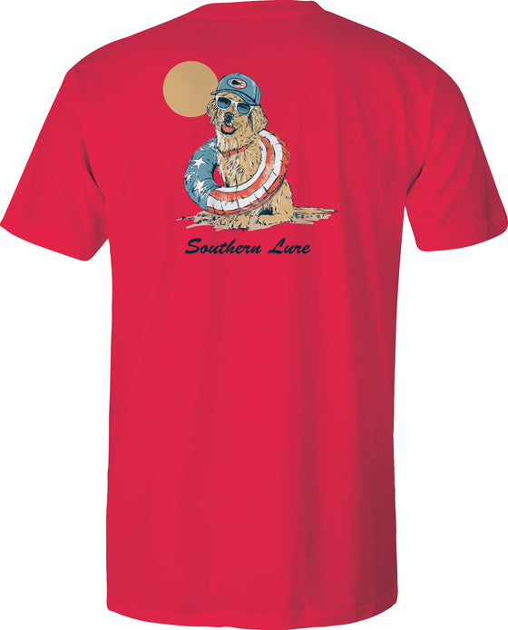 Adult Short Sleeve Tee Hot Dog USA - Coral