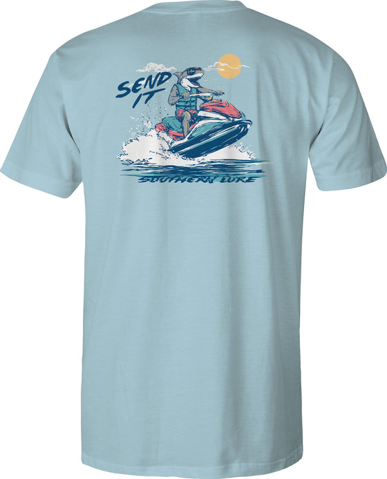 Adult Short Sleeve Tee - Send It Shark - Sky Blue