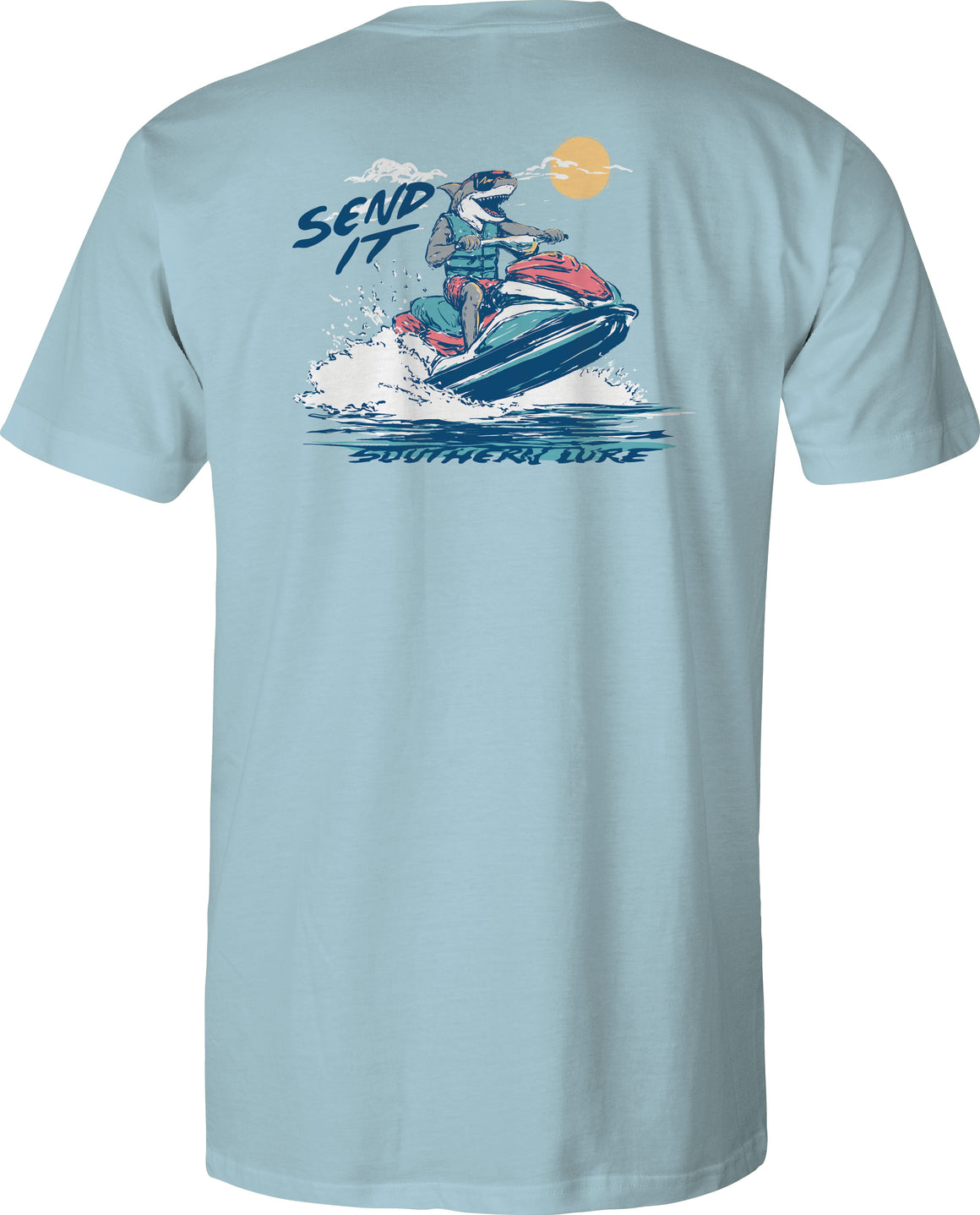 Adult Short Sleeve Tee - Send It Shark - Sky Blue