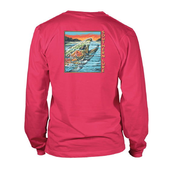Youth Long Sleeve UV50 Performance Tee Shirt - Trout Box - Tropic Red