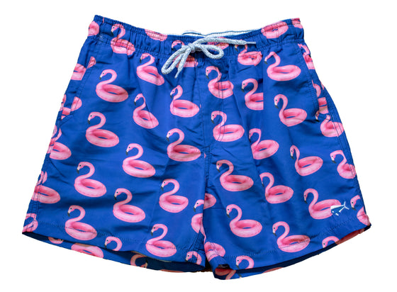 Swim Trunks -  Flamingo Float - Royal Blue