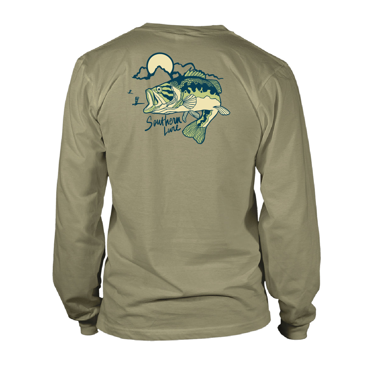 Adult Long Sleeve Cotton Tee - Bass Strike - Khaki