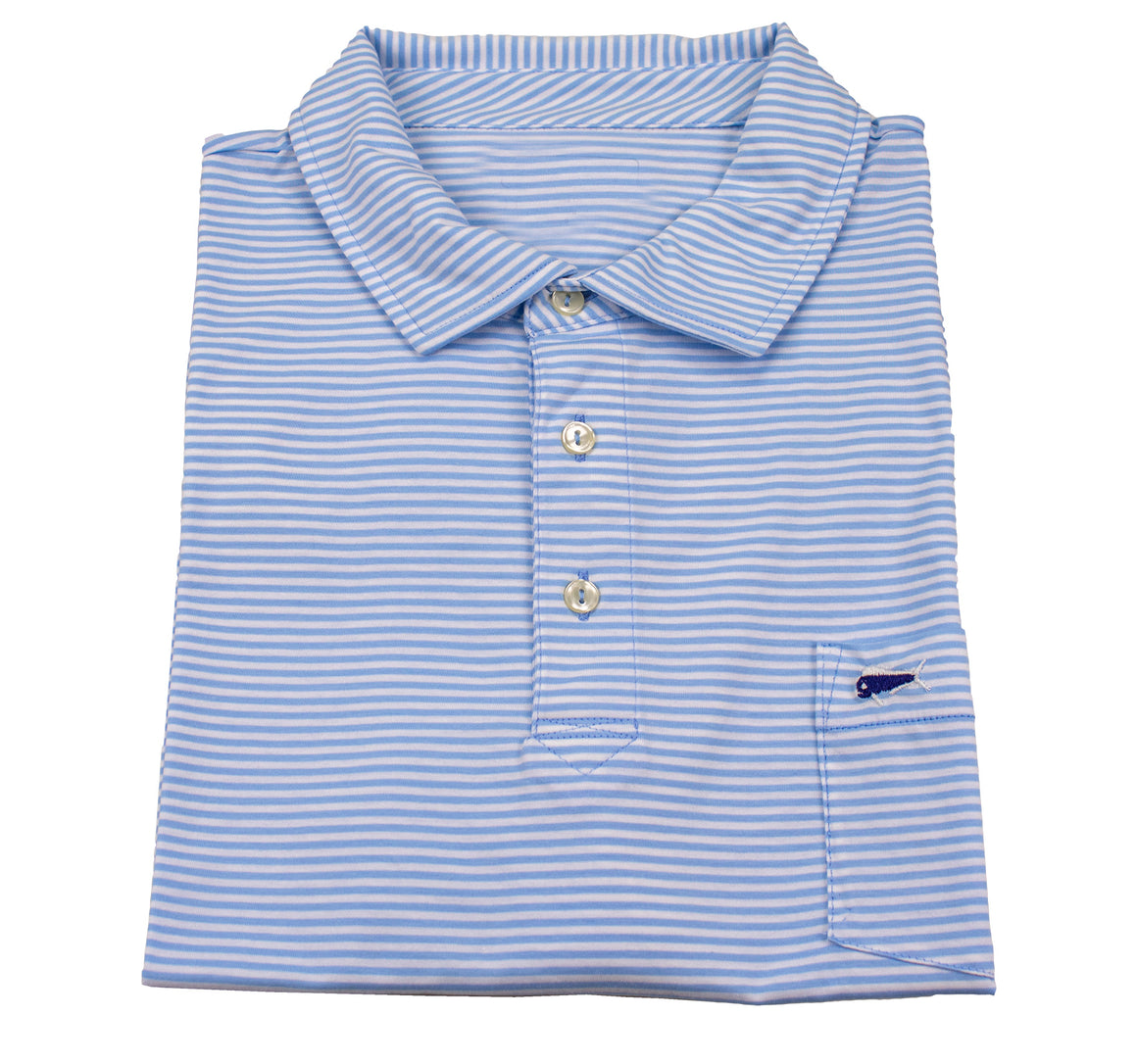 Men's Short Sleeve Sport Polo - Stripe - Sky Blue